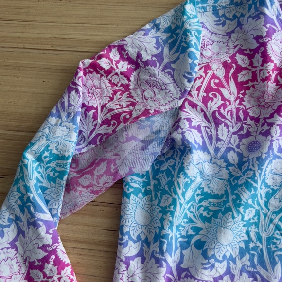 IBKUL UPF 50+ long sleeve hoodie size M floral hot pink turquoise mesh nylon - Picture 4 of 7